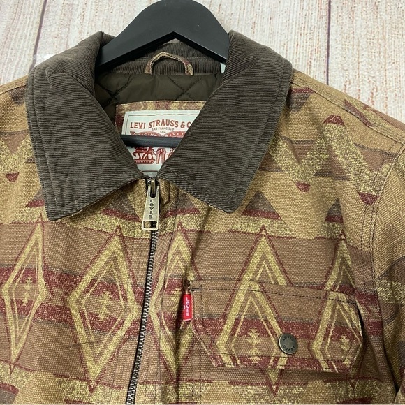 Levi’s Mens Workwear Cotton Canvas Geo print Trucker Depot Jacket size Large - Picture 8 of 16
